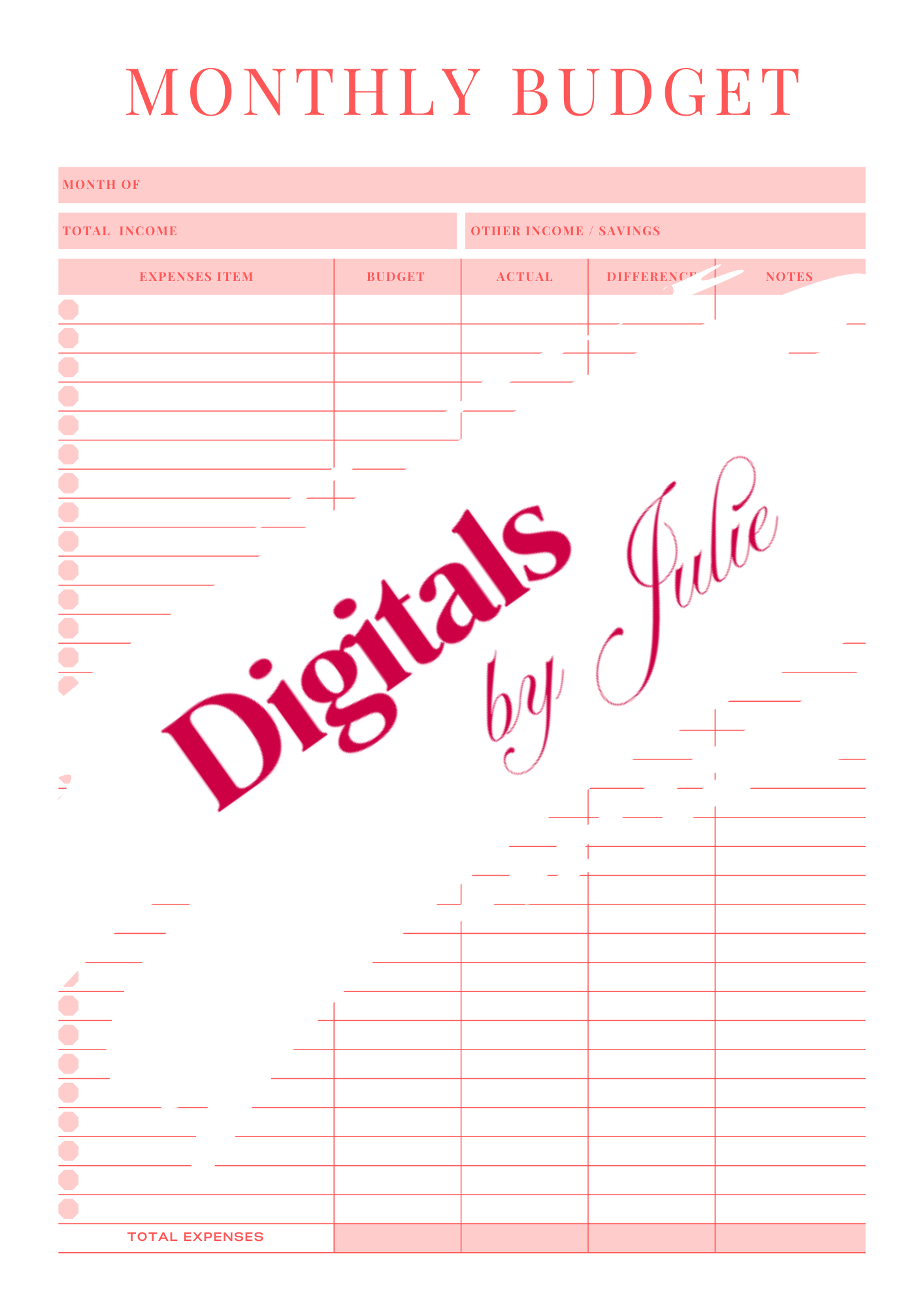 Monthly budget planner - easy layout