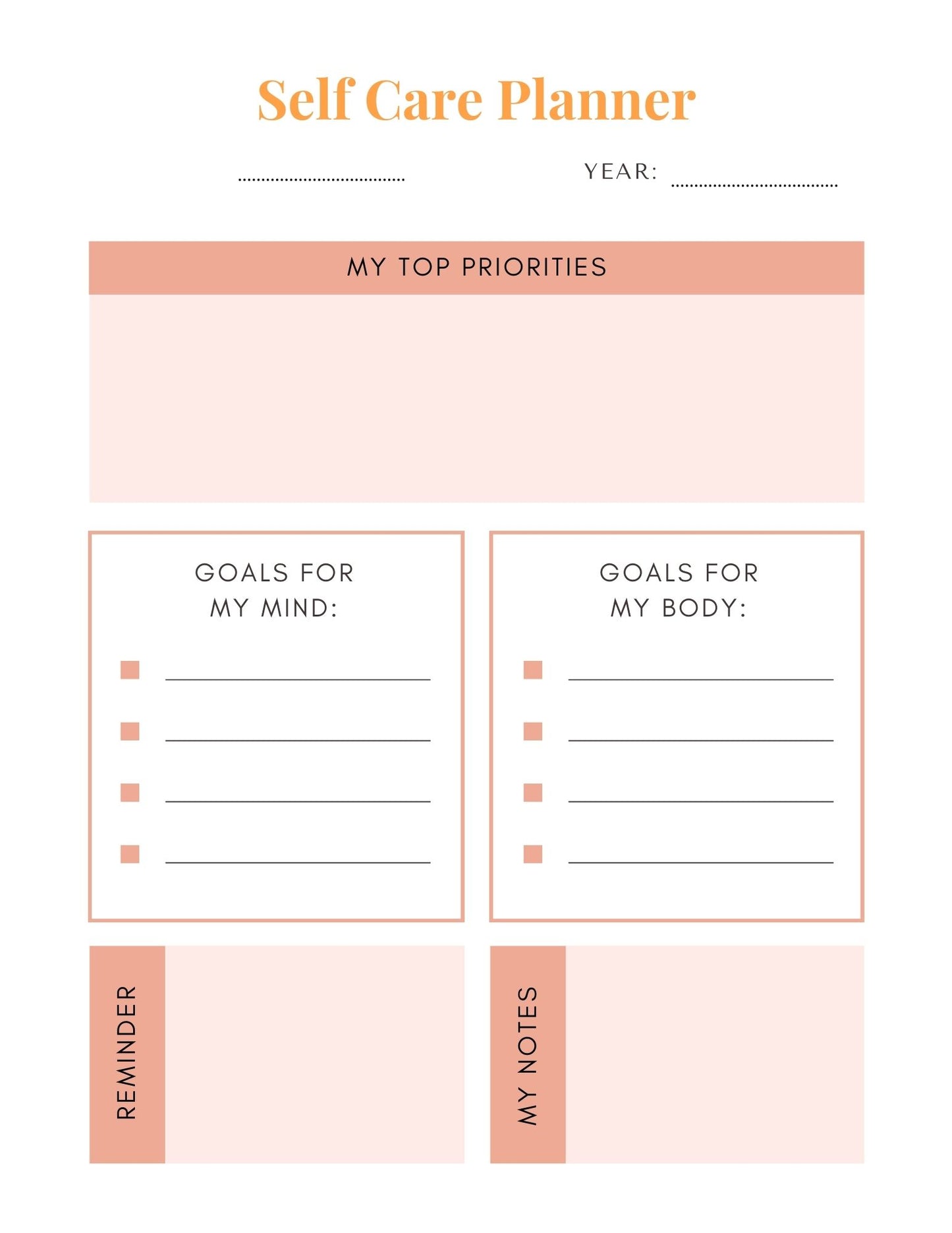 Self Care & Wellness Planner