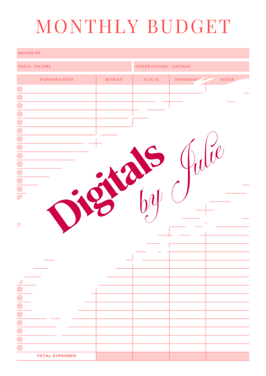 Monthly budget planner - easy layout